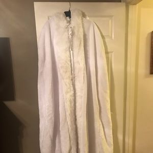 White hooded fur cape wedding